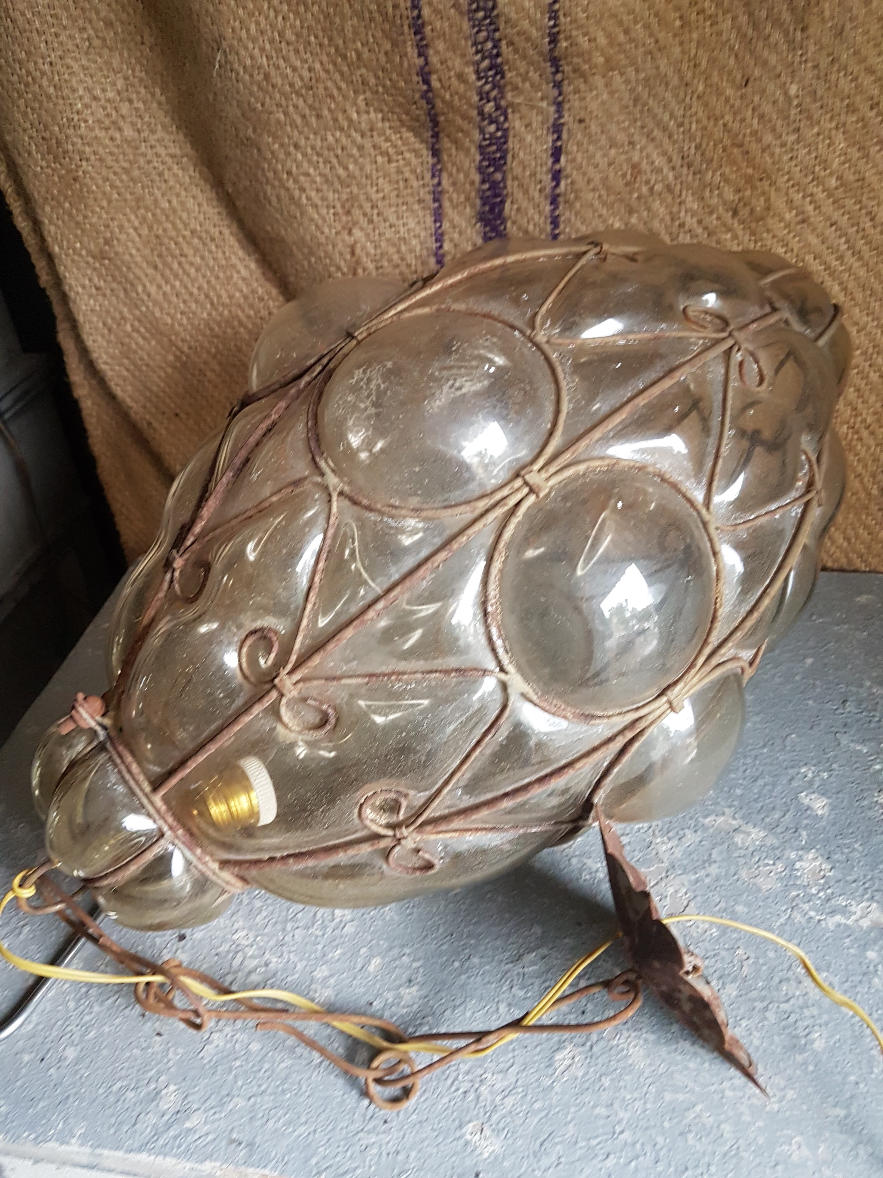 Large chandelier in blown glass and wrought iron Murano Pietro Toso