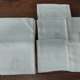 Antique damask linen tablecloth, five napkins, 180 x 170 cm, BC monogram