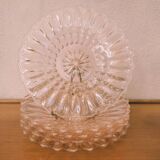 5 pink glass dessert plates