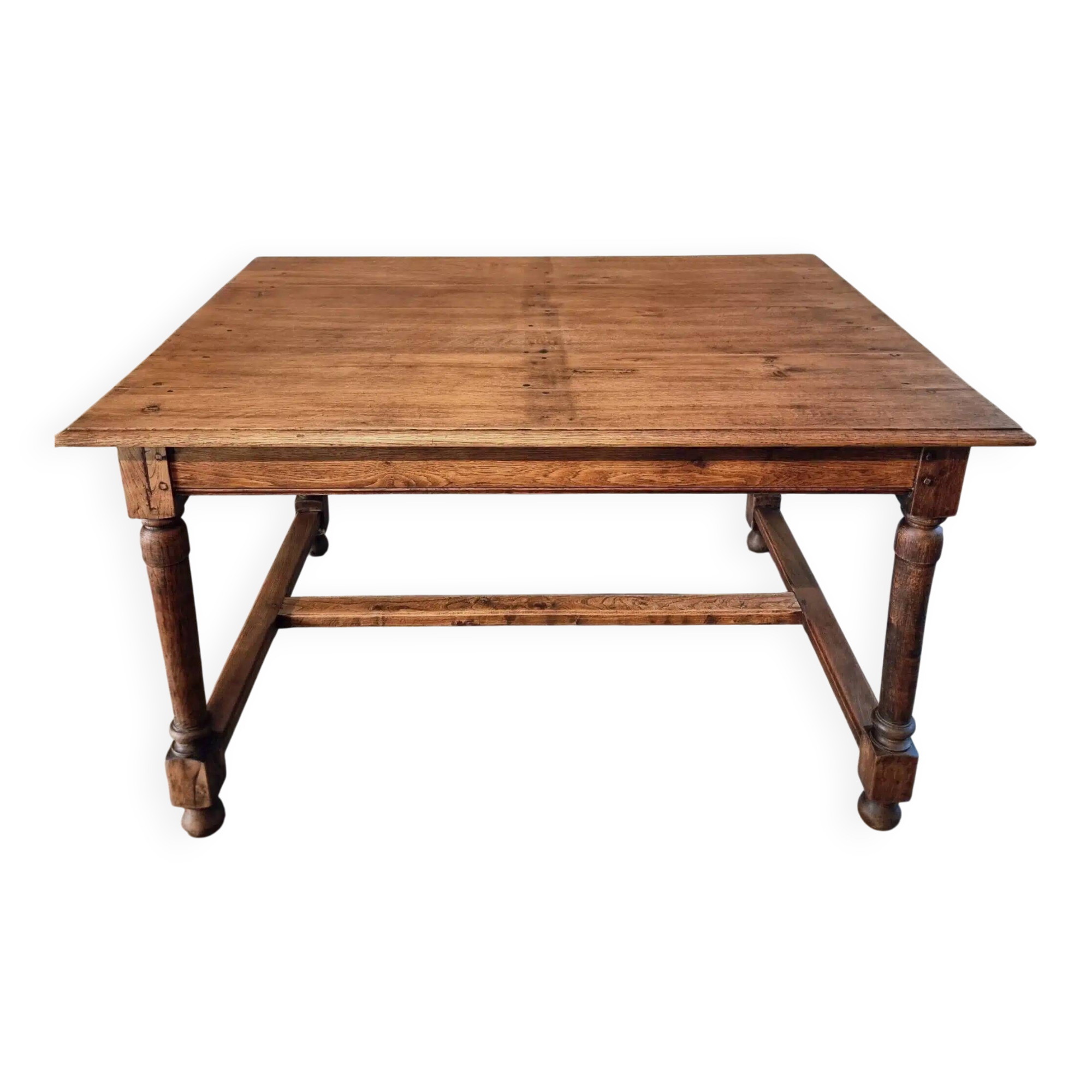 Antique French oak and elm dining table – Early 20th century farmhouse table with turned legs