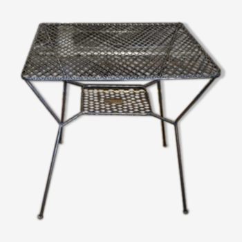 Set table and 4 perforated metal garden chairs 1930