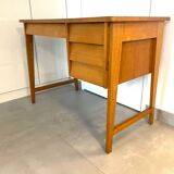 1950s modernist oak desk with compass legs