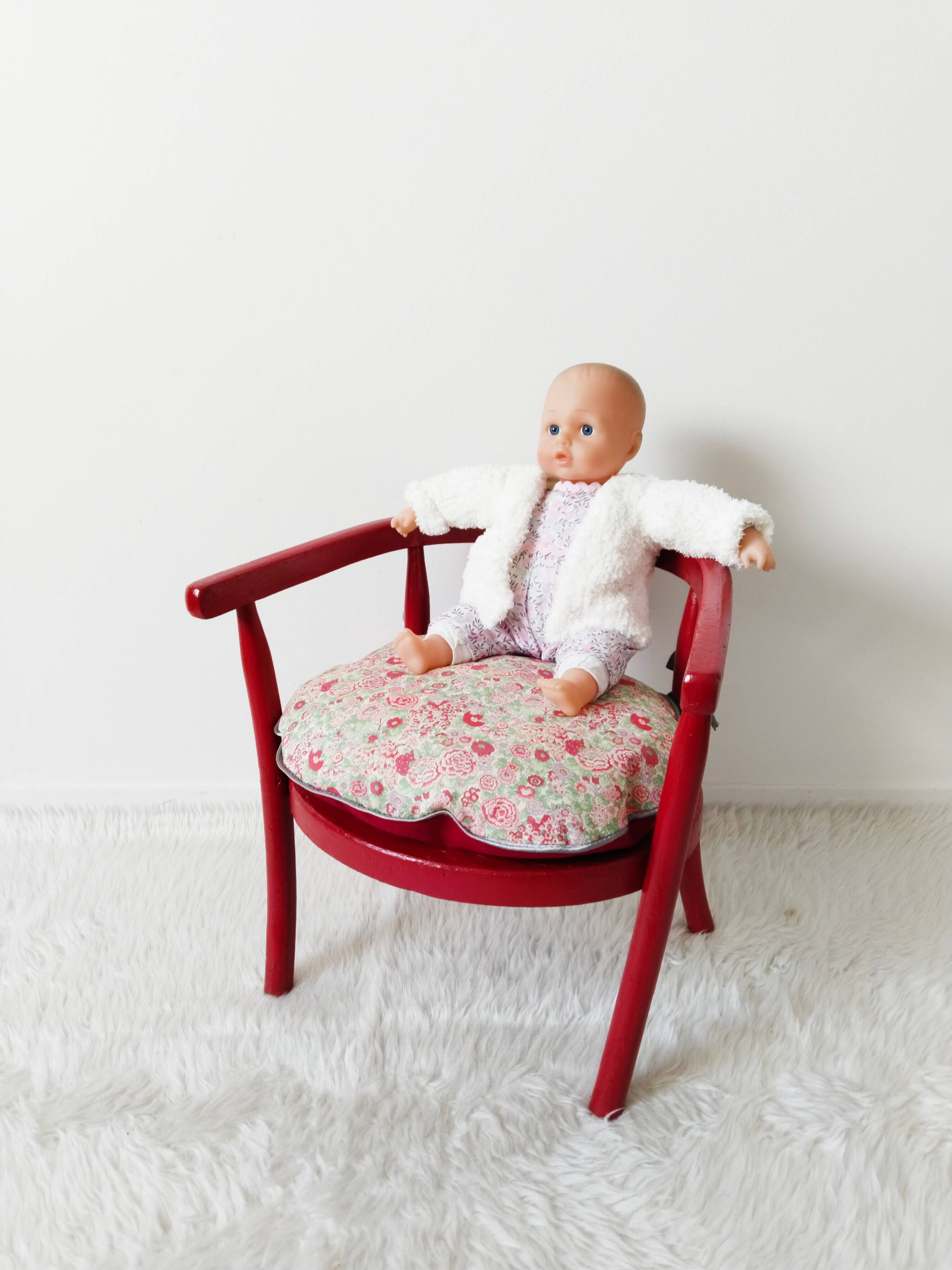 Baumann wooden children's armchair, Liberty cushion, 1950s