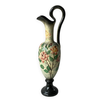 Porcelain vase spout ewer with flowers signed Arnaut