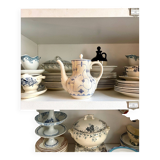 Cafetière Sarreguemines en faïence blanche et bleue, service "Copenhague" - début XXème