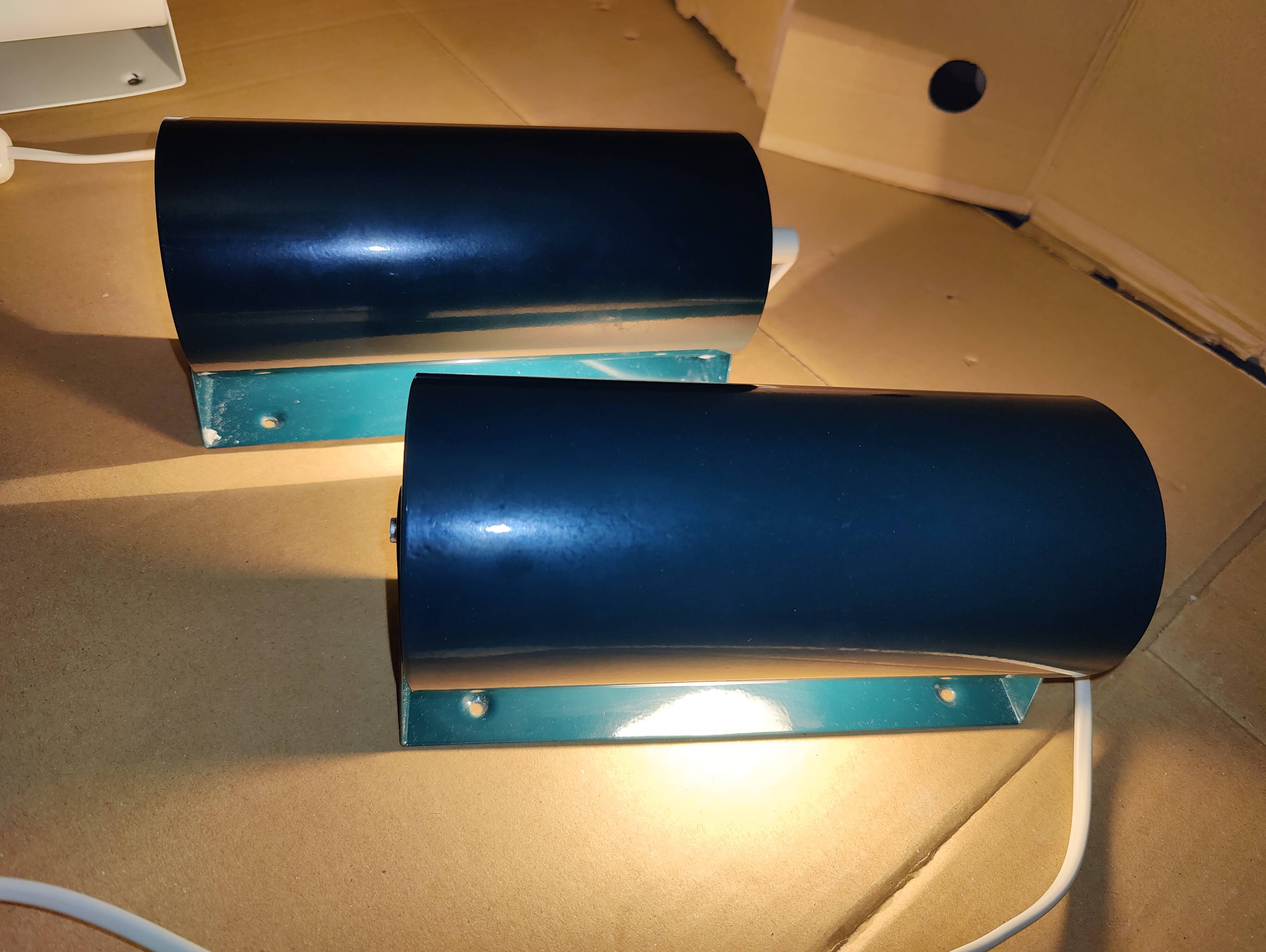 Pair of green Lod type v413 roller wall lights from Ikea.