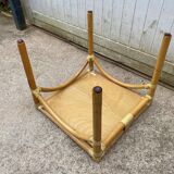 Rattan end table with 1 shelf in vintage oak veneer from the 80s Maugrion