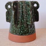Vase en céramique sculptural émaillé vert foncé à reflets