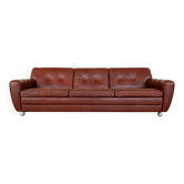 Vintage Danish mid-century 3 person Svend Skipper sofa in chestnut brown leather 1970s