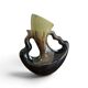 Vintage ceramic vase sculpture with openwork handles – Flamed green & black glaze (c. 1950–1960, Numbered 343)