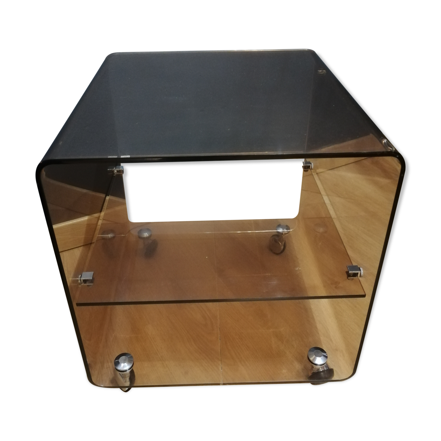Vintage side table in smoked plexiglass by Michel Dumas for Roche Bobois