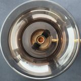 Pair of antique gold-plated brass and smoked glass wall lights.