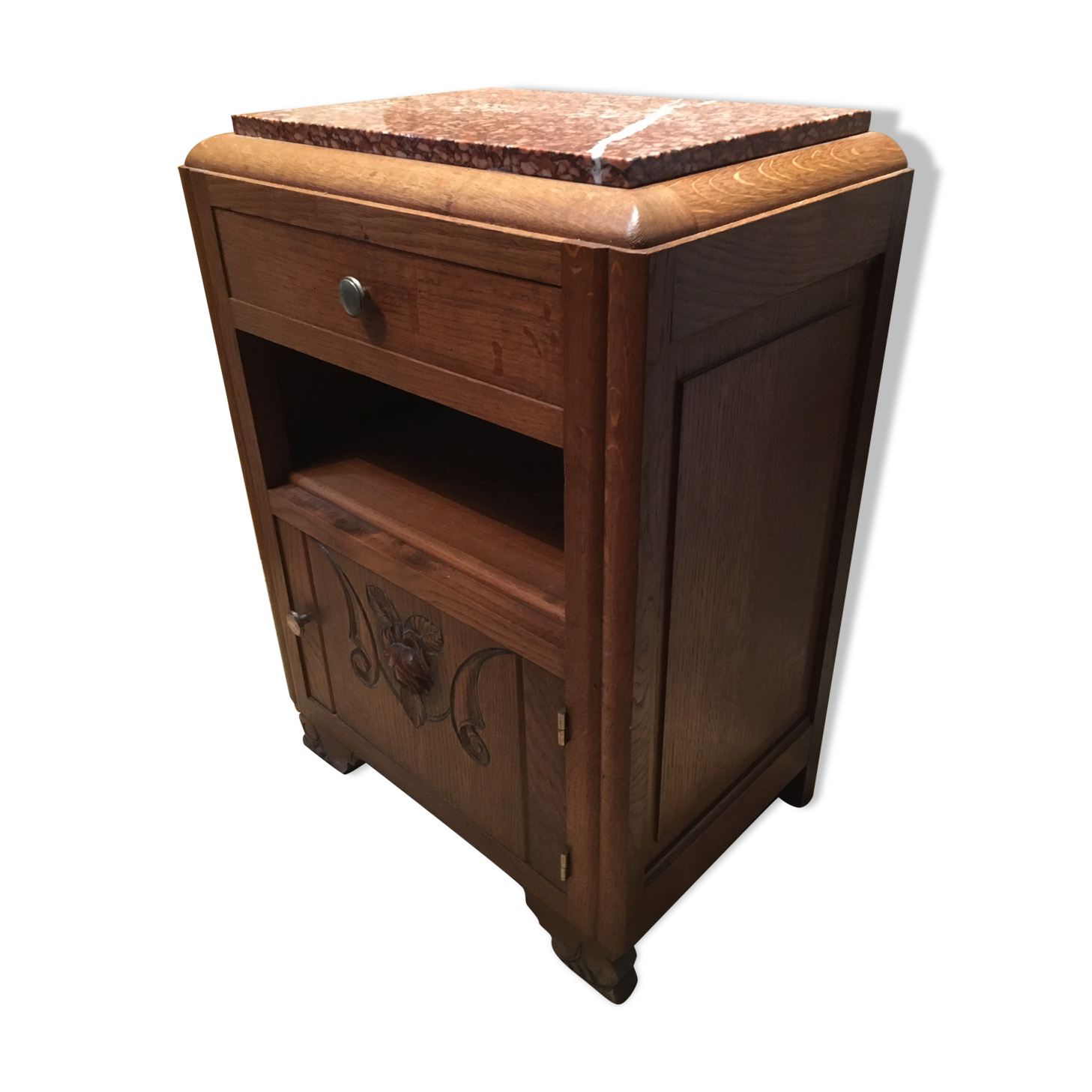 Bedside solid oak and brown marble