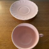 Antique salins les bains cup + saucer pink ceramic france vintage