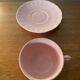 Antique salins les bains cup + saucer pink ceramic france vintage