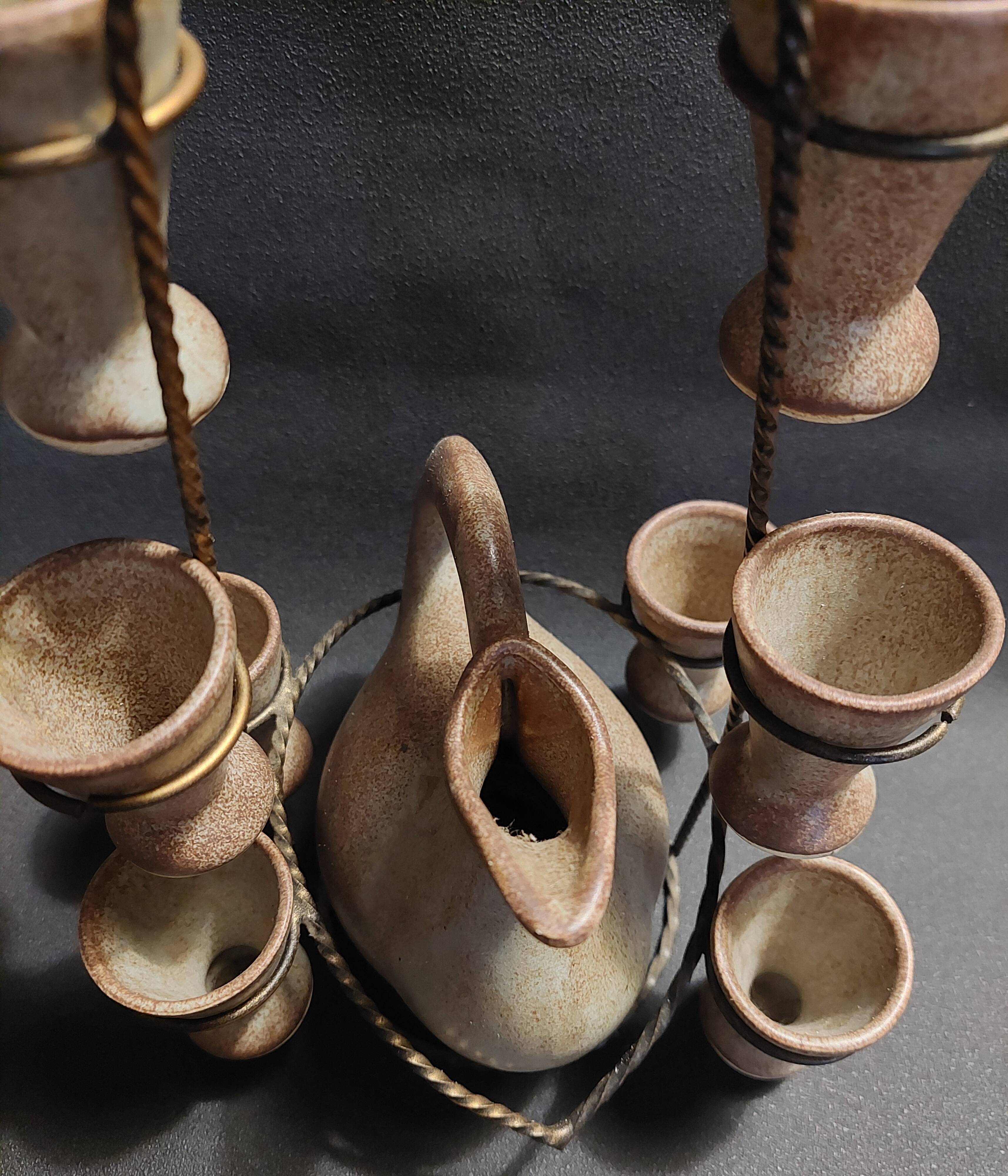 Ceramic liqueur service signed Vallauris