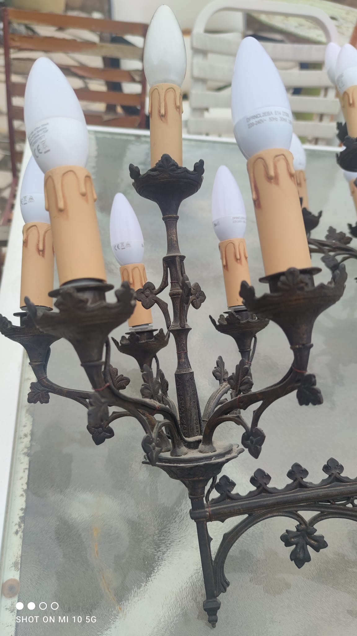 Pair of 19th-century bronze cathedral wall sconces with 5 lights