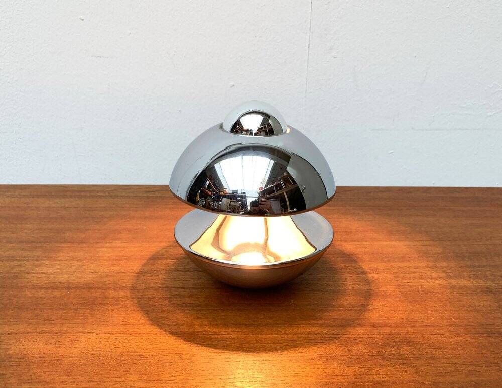 Chrome mushroom table or wall lamp in German mid-century space style by Klaus Hempel for Kaiser Leuchten, 1970s.