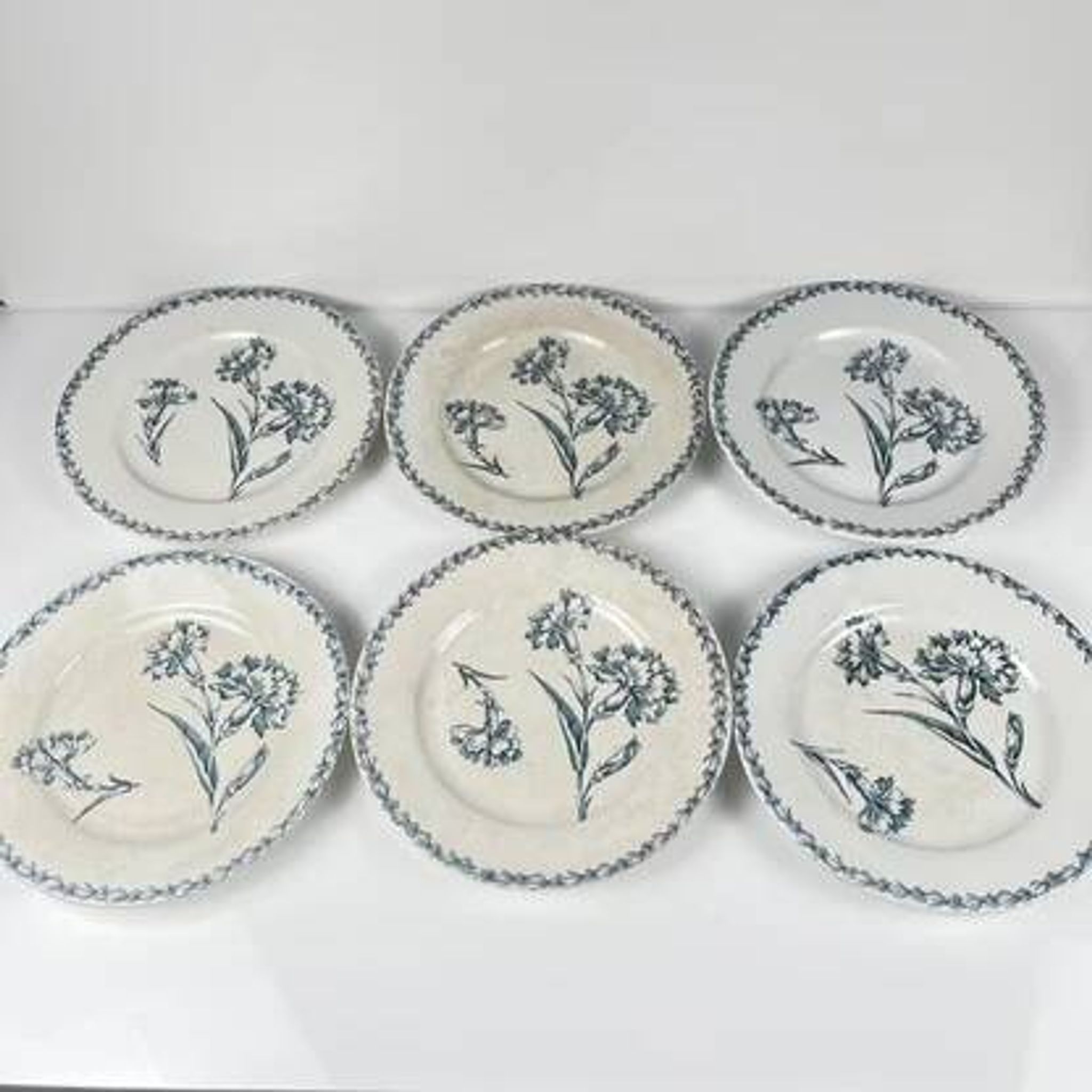 Set of 6 dessert plates model "Carnation", KG Lunéville, ironstone, 19th century.
