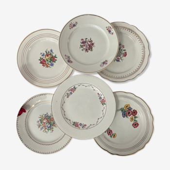 Lot de 6 assiettes plates dépareillé manufactures françaises diverses