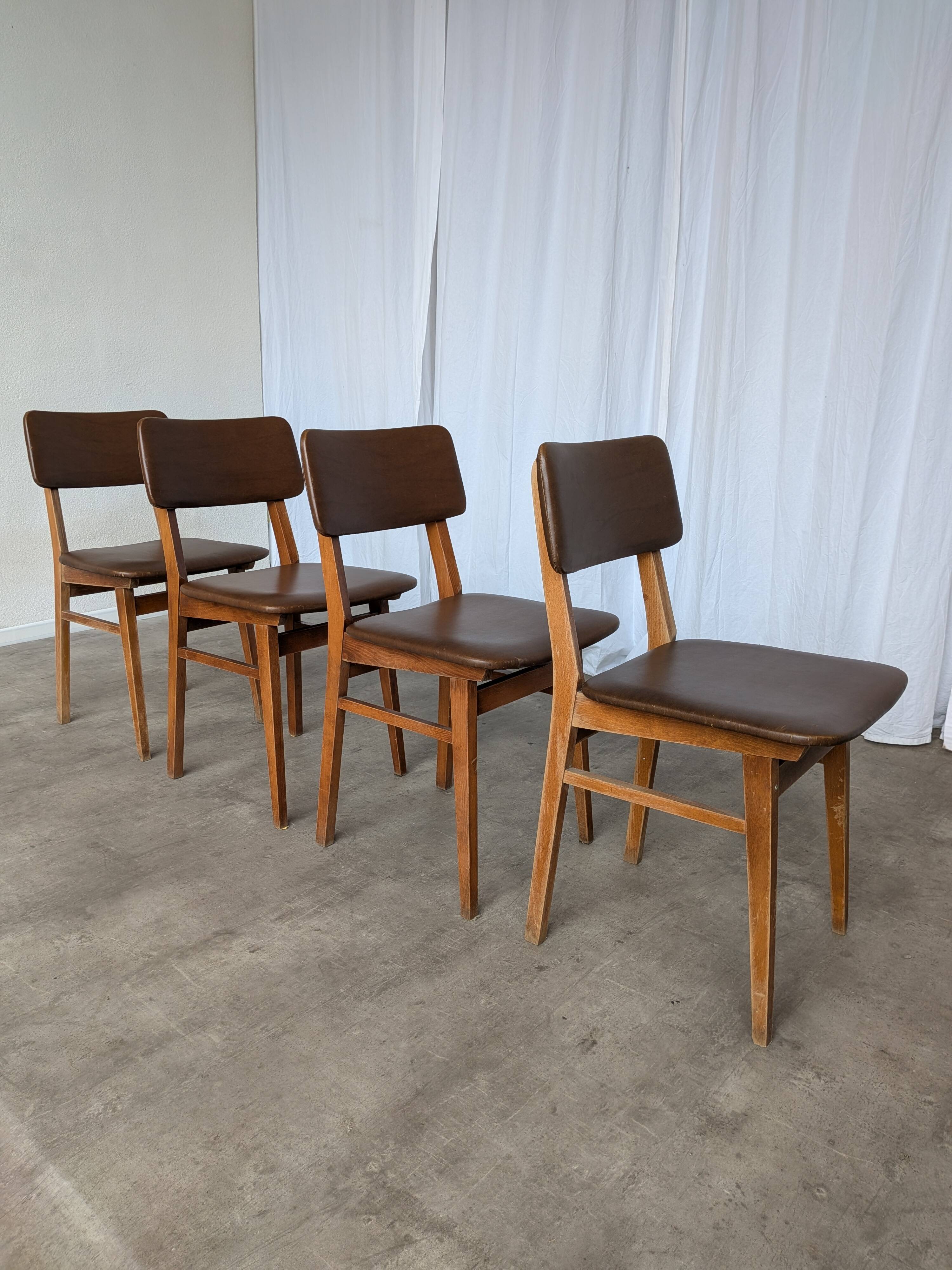 Vintage stol kamnik dining chairs (set of 4): mid-century leather seat