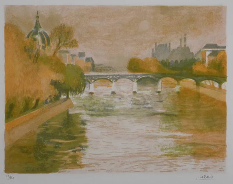 Paul COLLOMB: Paris, The Pont des Arts, signed original lithograph