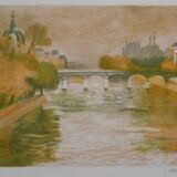 Paul COLLOMB: Paris, The Pont des Arts, signed original lithograph