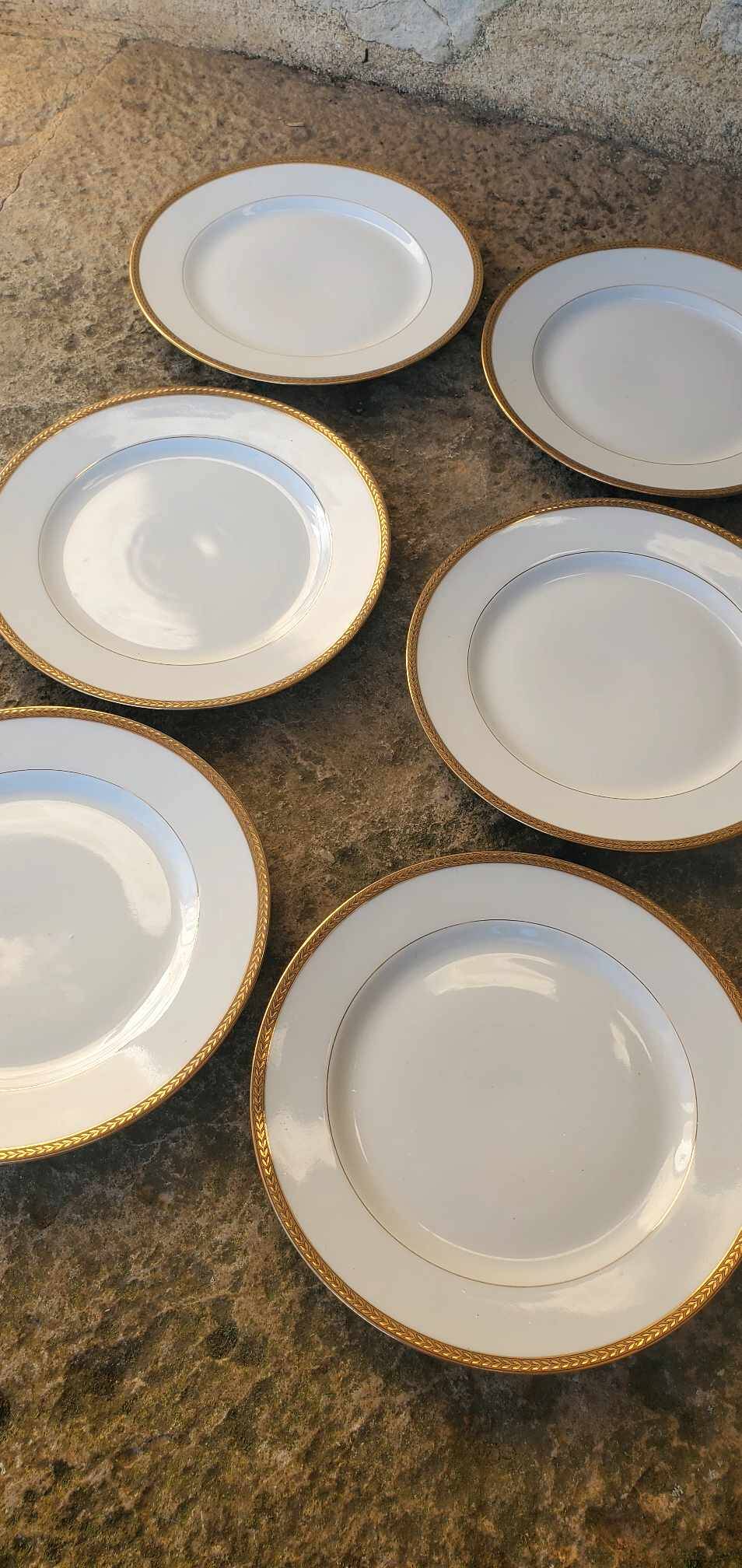 Set of 6 porcelain dinner plates with golden ear edging
