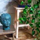 Antique workshop stool in patinated solid wood