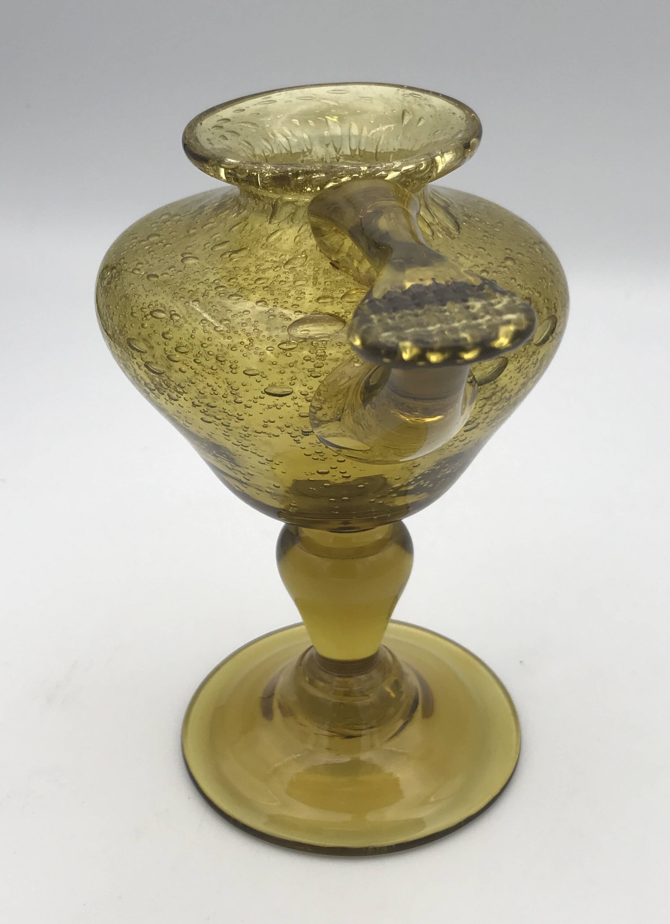 Yellow bubble hand blown glass oil lamp biot glassworks