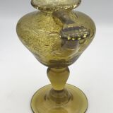 Lampe à huile en verre soufflé main bullé jaune verrerie biot