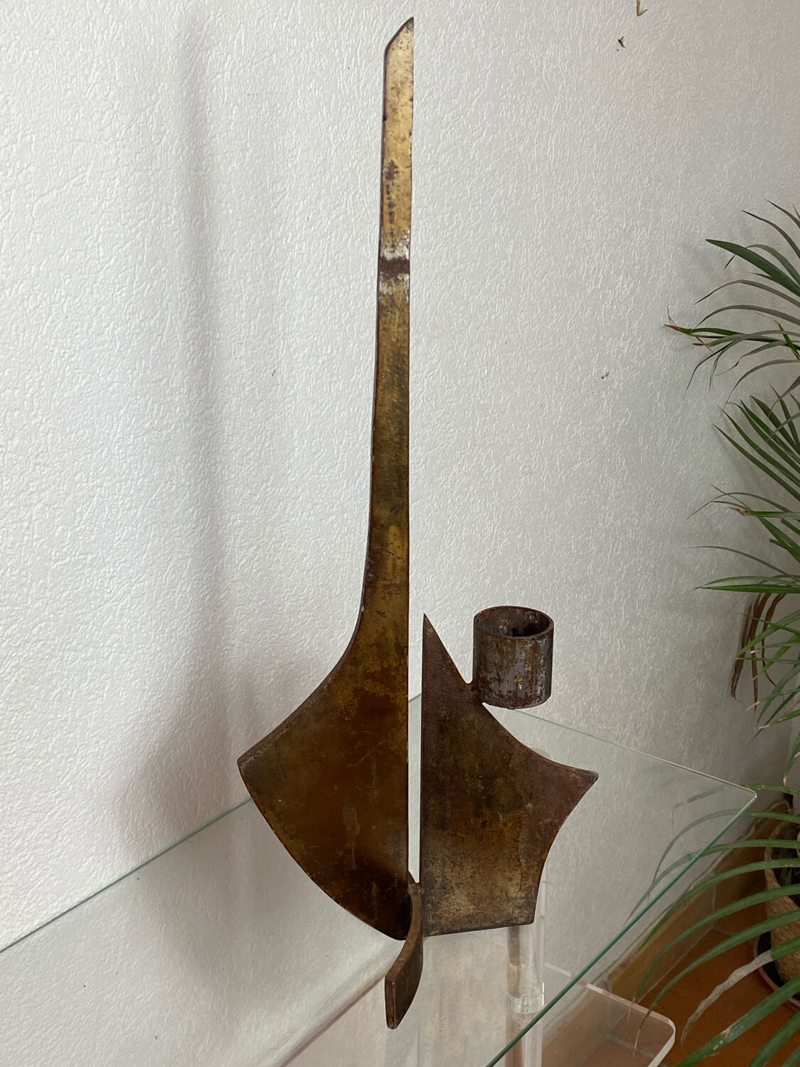 Large brutalist wrought iron chandelier, 1970s