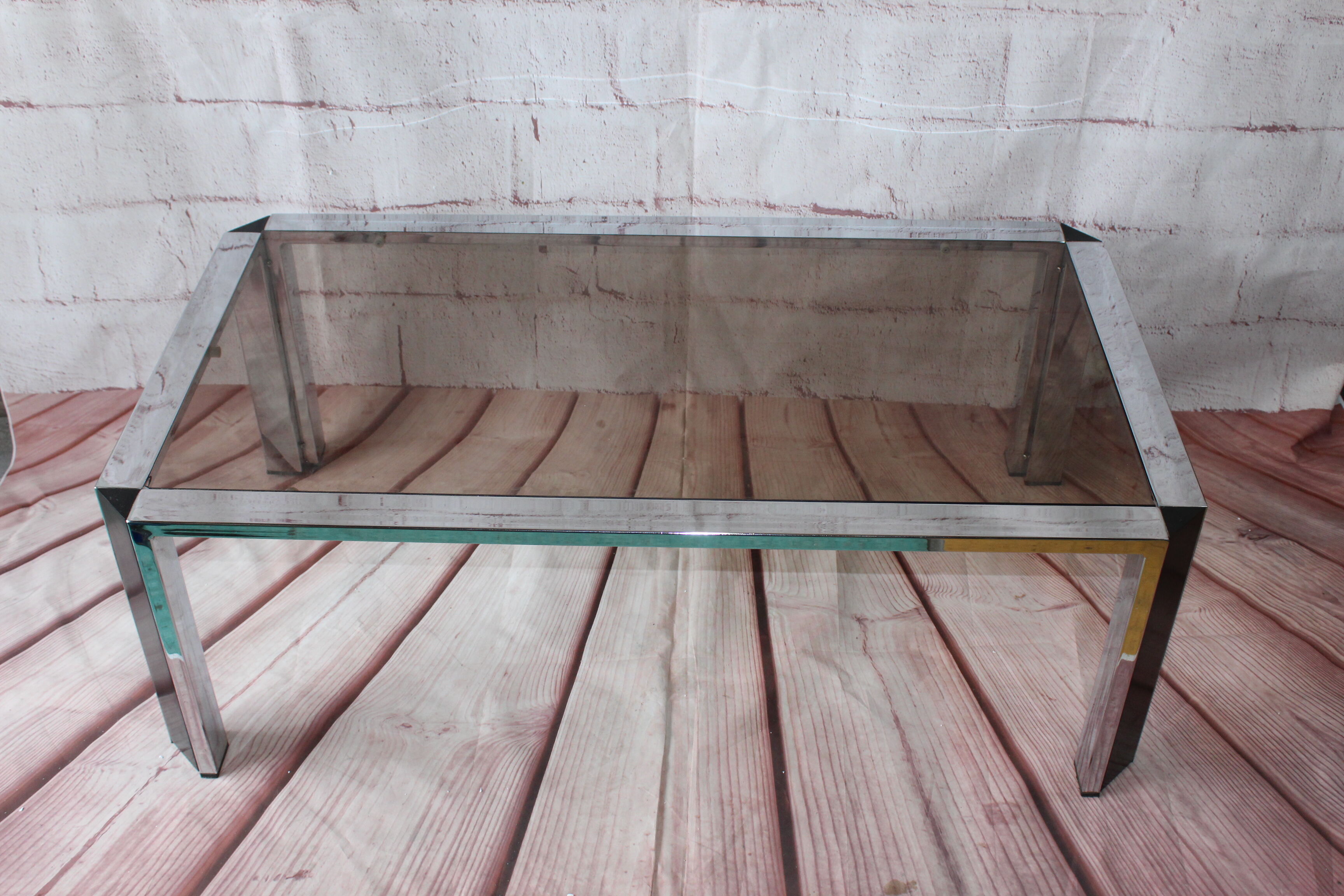 OLD VINTAGE CHROME COFFEE TABLE