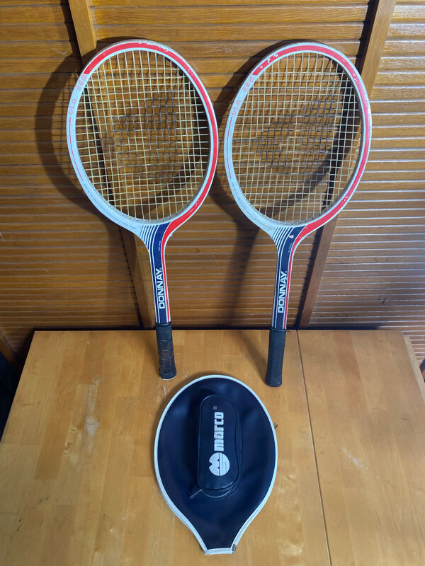 Paire Raquette Tennis Ancienne DONNAY GLM 680 Bois + Housse MARCO Vint