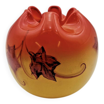 Vase en pâte de verre orange années 30 signé DS