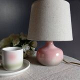 Signed speckled pink ceramic bedside lamp, linen lampshade