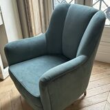 lot pair of signed armchairs with headboard