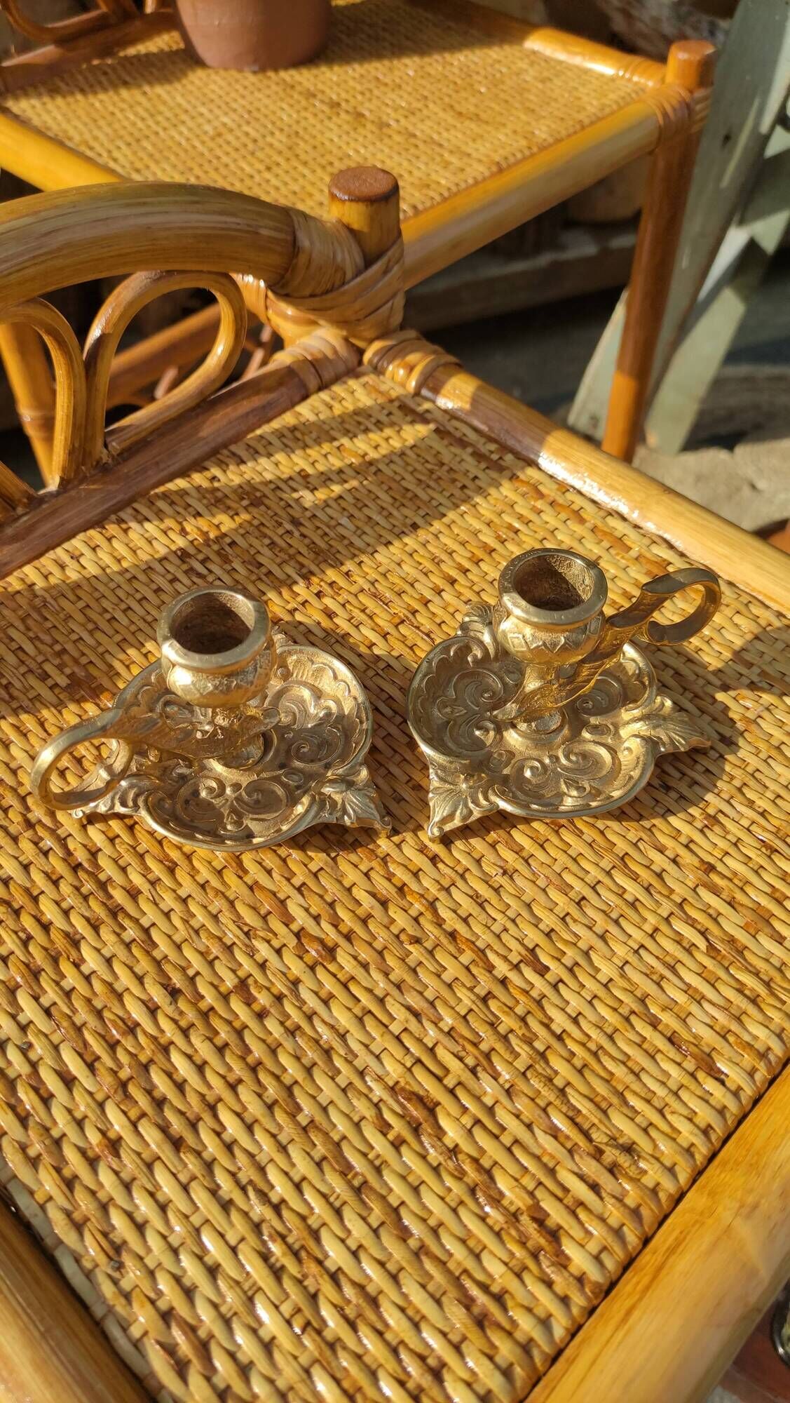 Pair of vintage solid brass candle holders