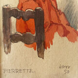 Tableau aquarelle "jeune fille" Pierrette datée de 1950 et cadre
