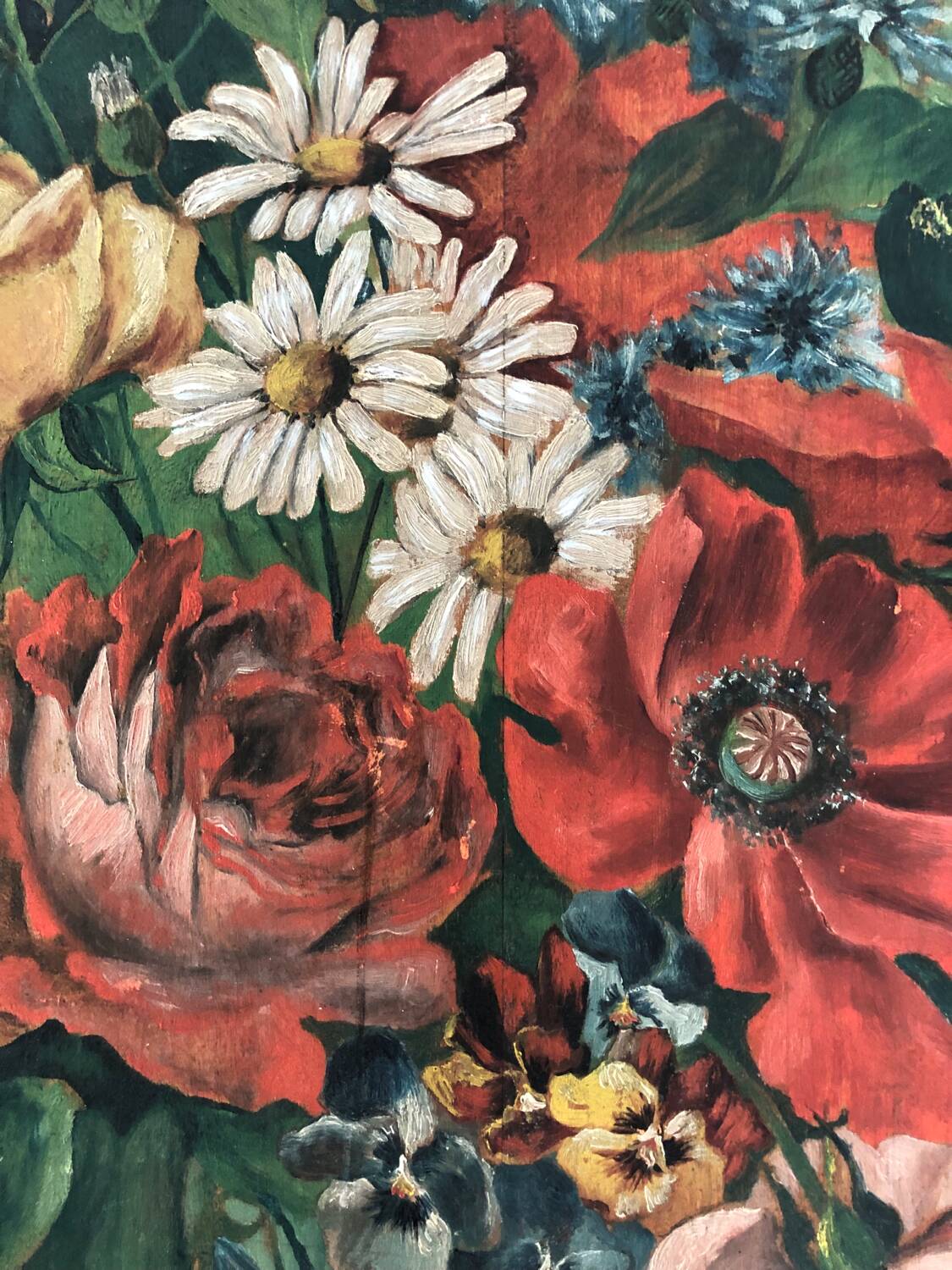 Tableau huile sur panneau bouquet début XXeme.