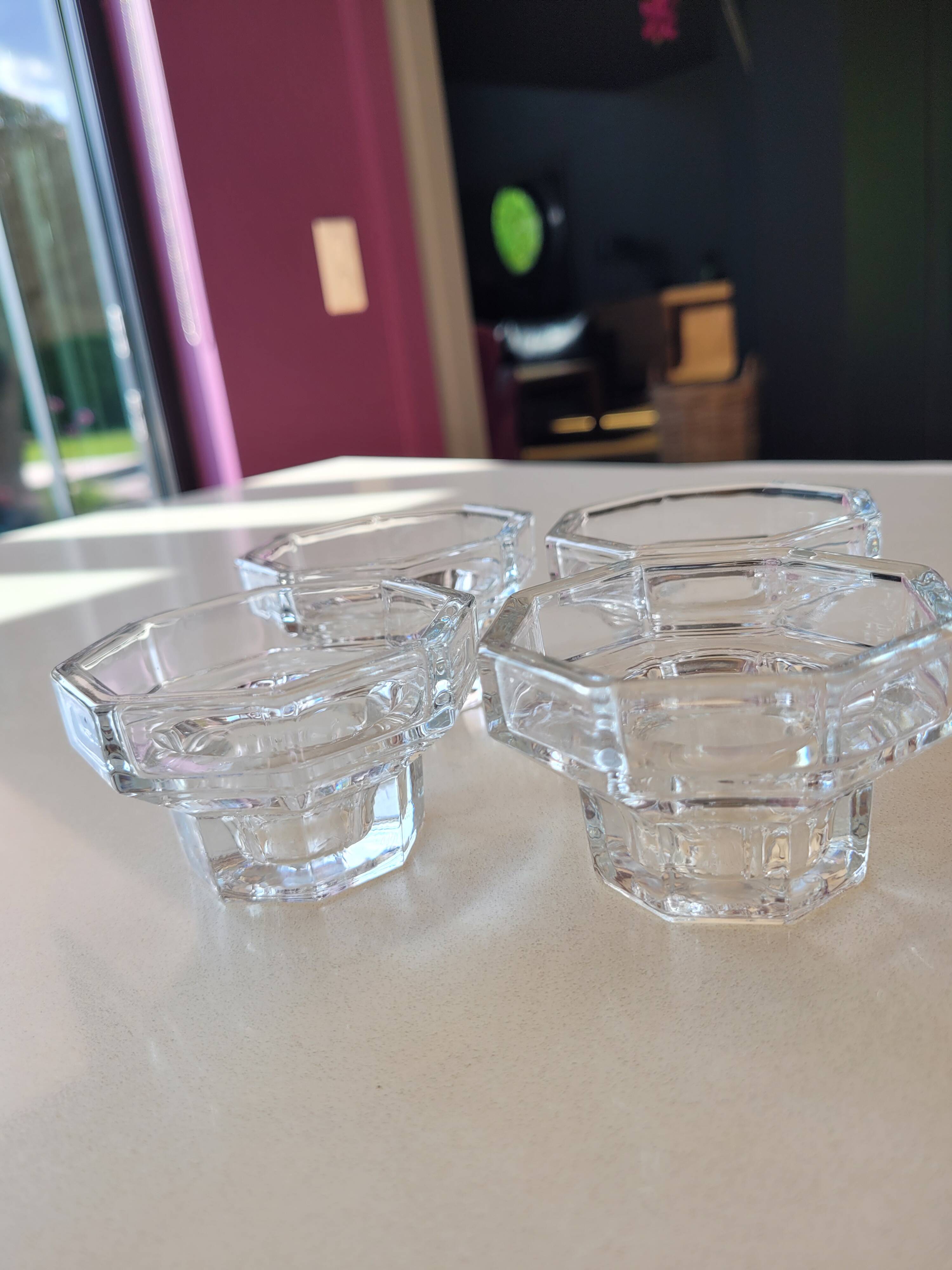 4 thick glass candle holders