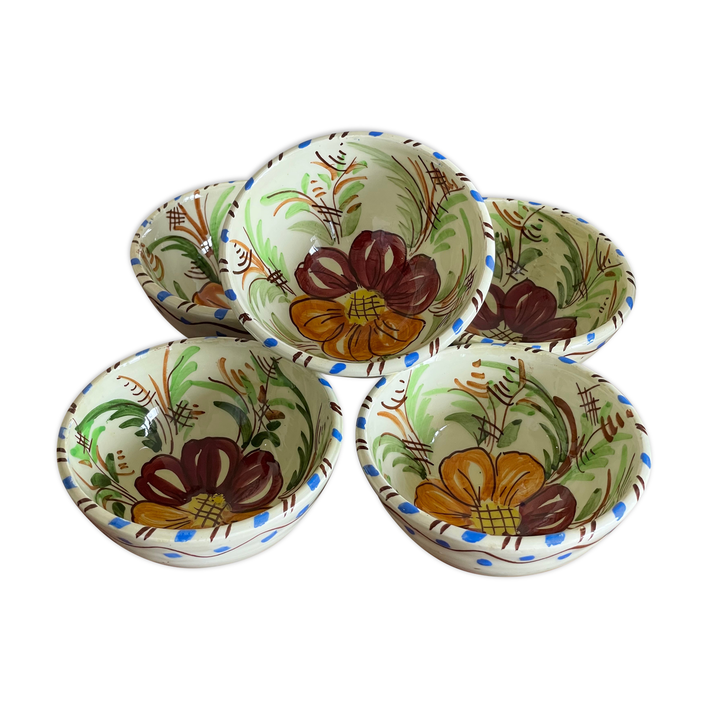 5 bols fleurs en céramique