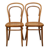 Joli ensemble de 2 chaises de bistrot vintage marron avec assises tressées