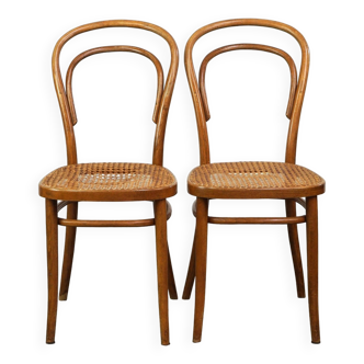 Lovely set of 2 brown vintage bistro chairs with woven seats