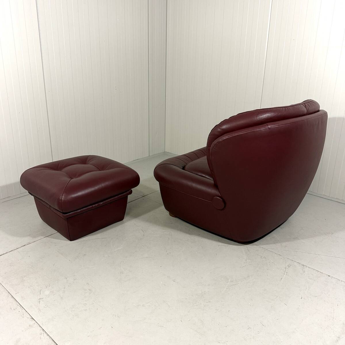 French burgundy leather space age lounge chair & footstool 1970’s