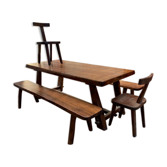 Ensemble T par Olavi Hanninen table 2 bancs 2 chaises