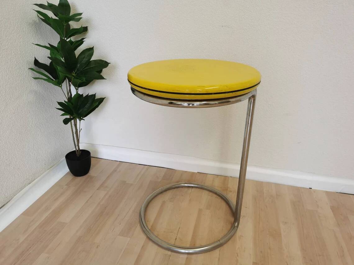 Vintage Yellow Bar Table: Chrome, 1970s High Coffee Table