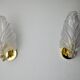 Pair of frosted leaf sconces, Murano glass, Italy, 1970