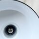 Industrial pendant light in black and white enamelled sheet metal factory bowl