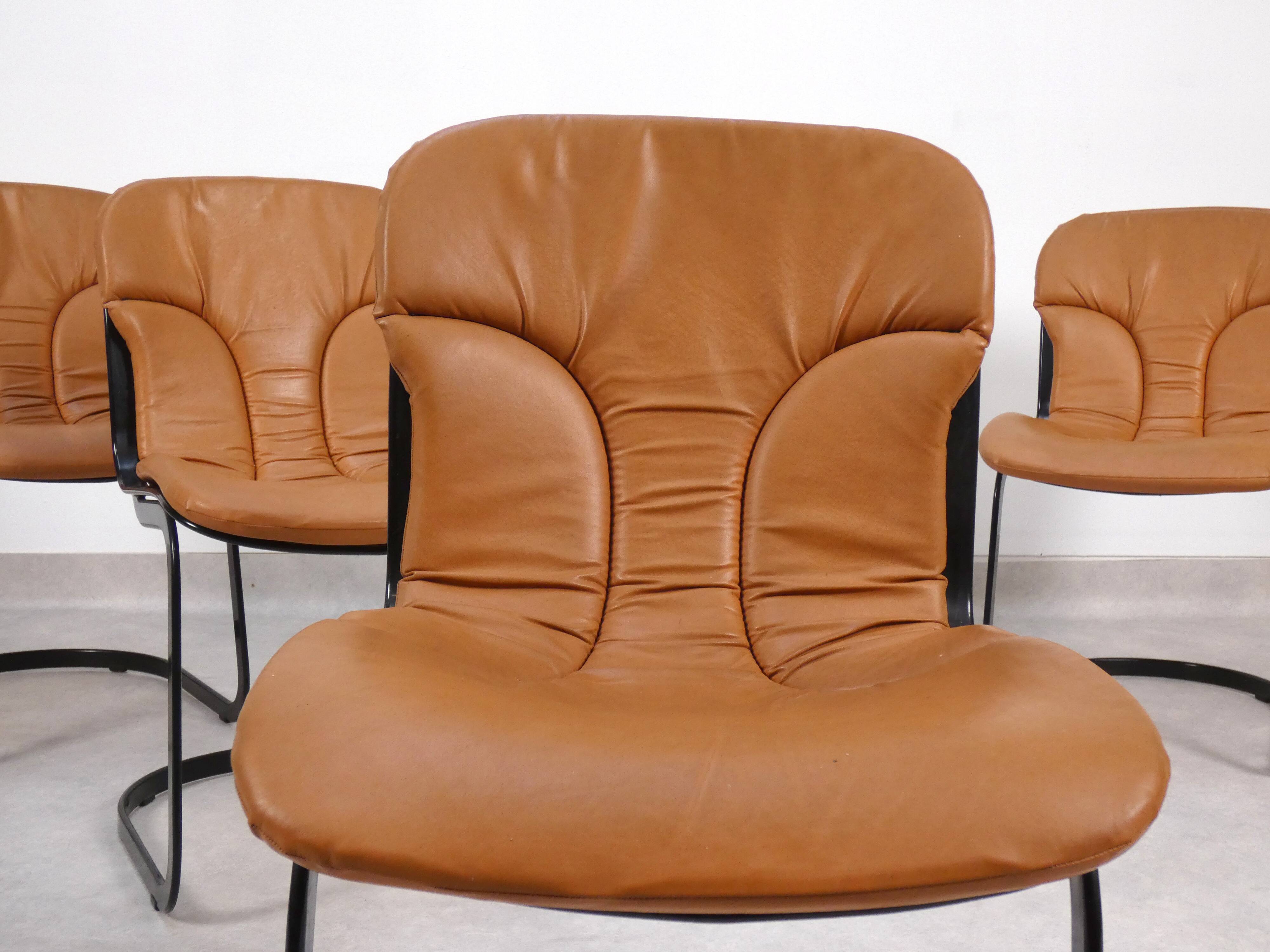 Chaises Willy Rizzo pour Cidue Italie - cuir
